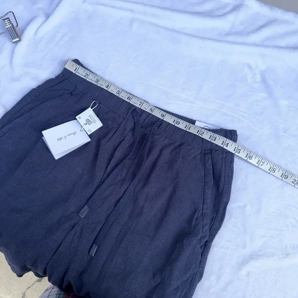 Porter & Ash Navy Blue Linen Blend Drawstring Shorts Size Small